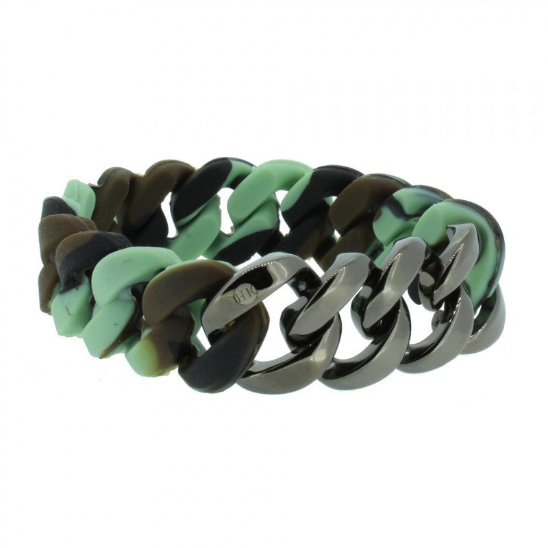 Herren Armband Silikon Camouflage / Edelstahl Gun Metal